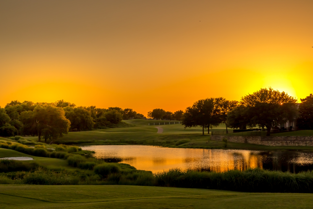 Golf course in Texas during a sunset